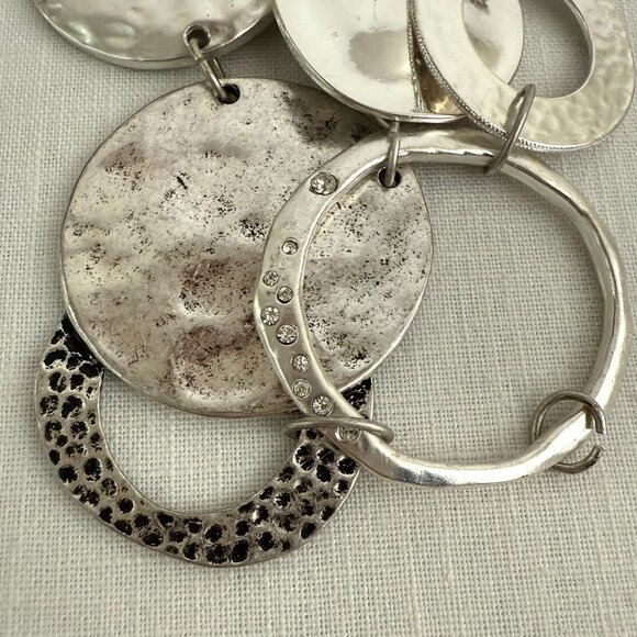 Chicos Hammered Disc Bib Necklace 17 to 20in Silver Tone Statement Chain - Picture 8 of 15